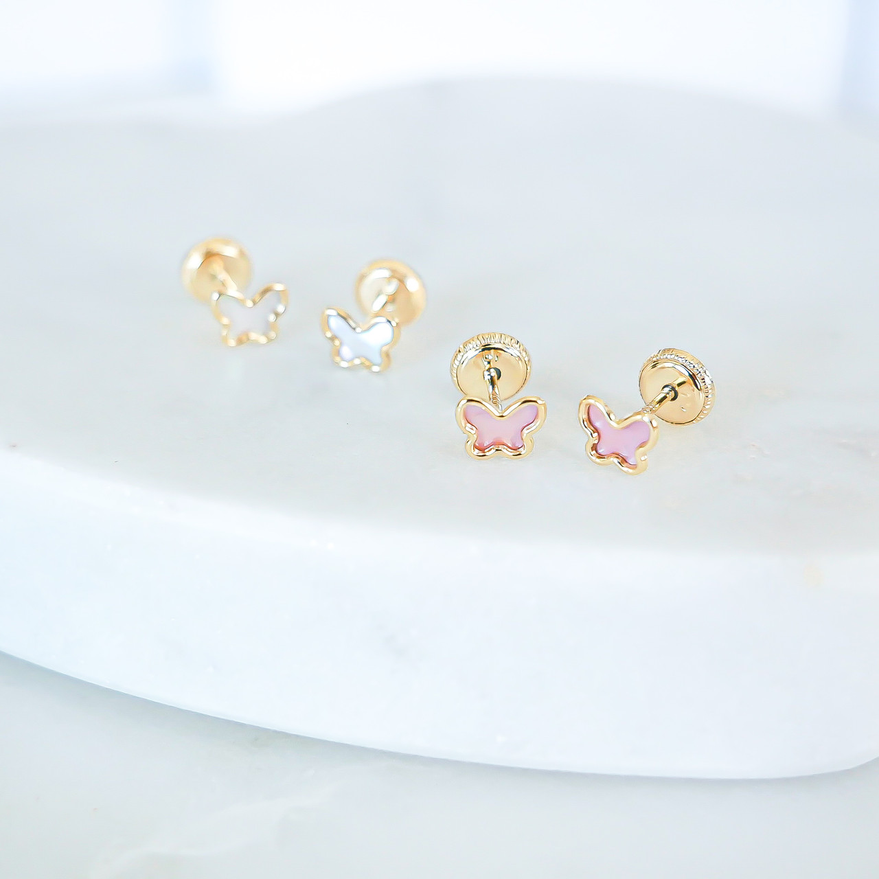 Mini Butterfly Baby Earrings with Safety Backs 14K Gold