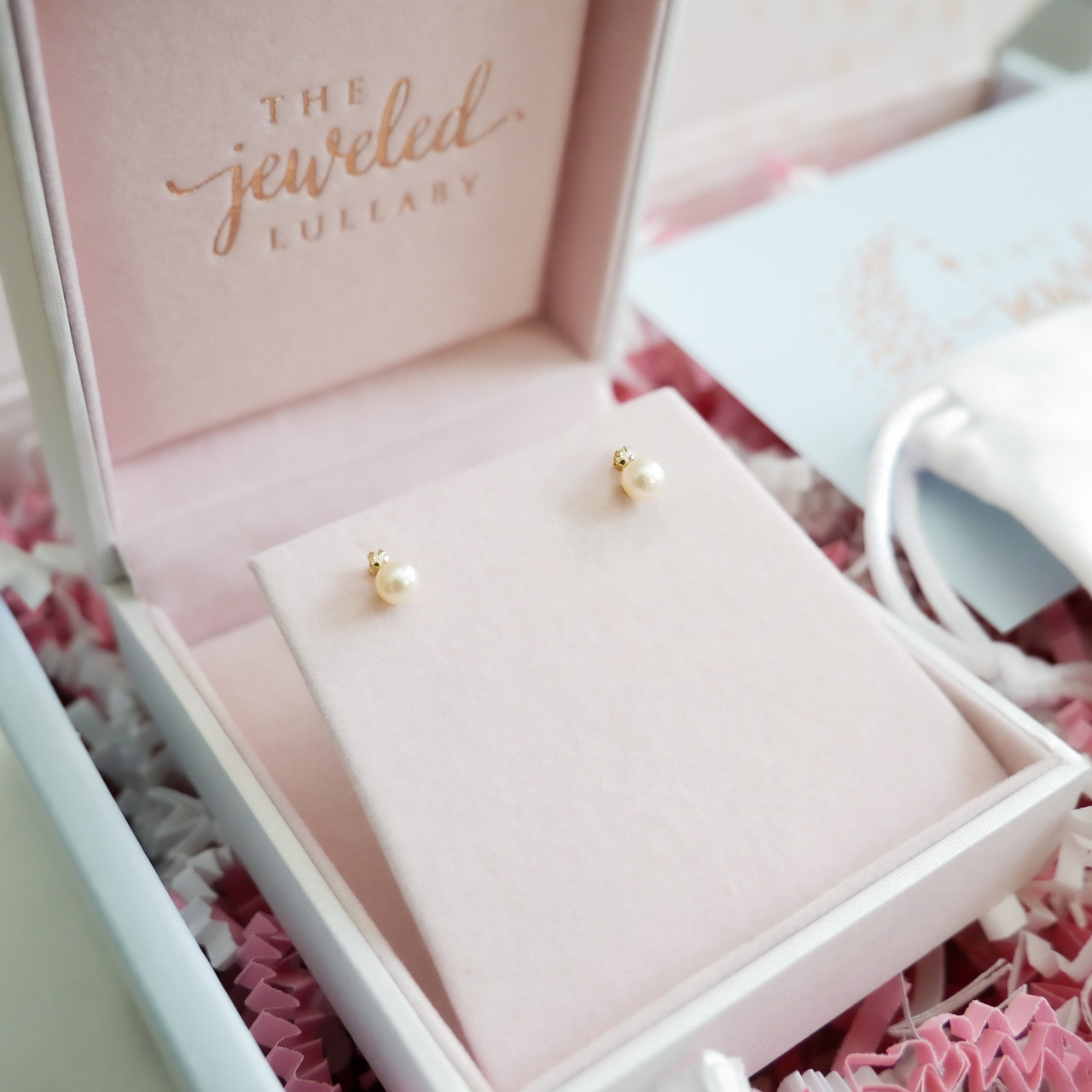 Diamond & Pearl Drop Baby/Girls Earrings Screw Back 14K Gold The