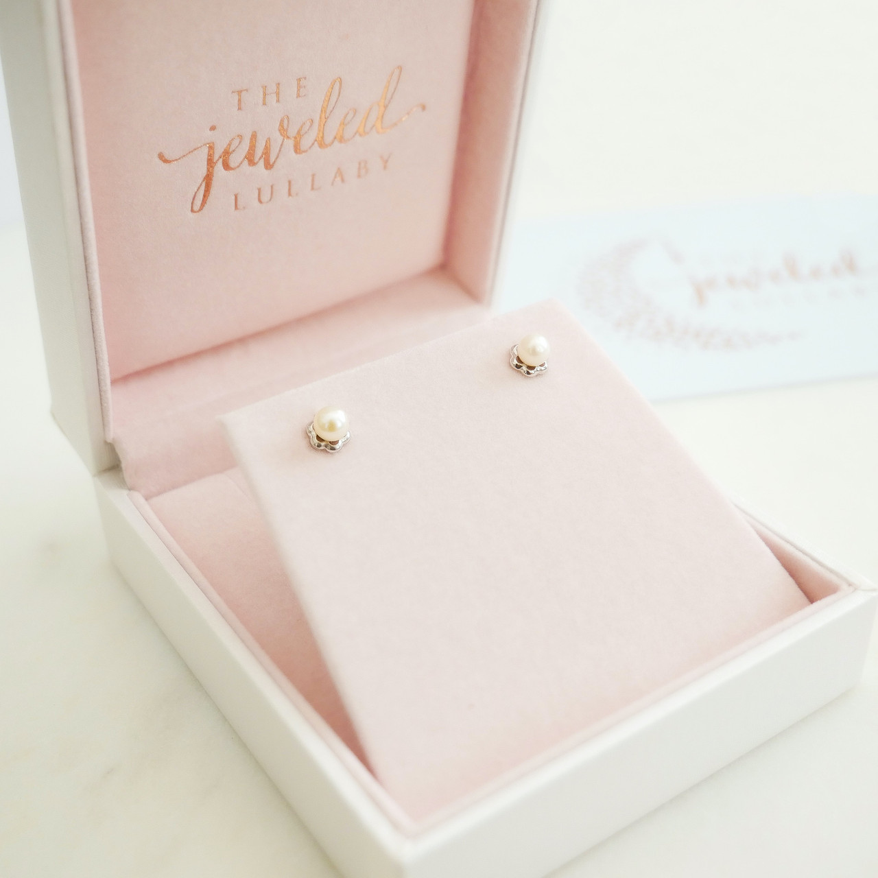 Petals and Pearls Girls Earrings Screw Back | Silver - The Jeweled