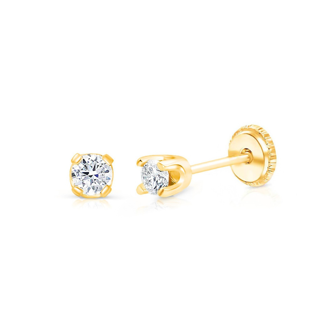 Baby Diamond Earrings Screw Back .10TCW | 14K Gold