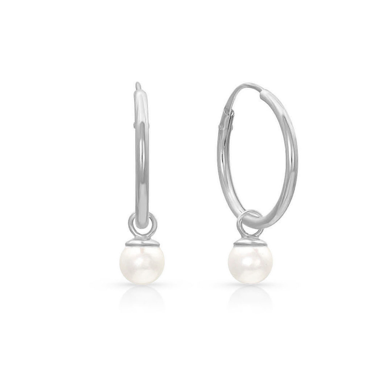Hoop Earrings w/Petite Pearl Drop Kids/Teens | 14K White Gold - The ...