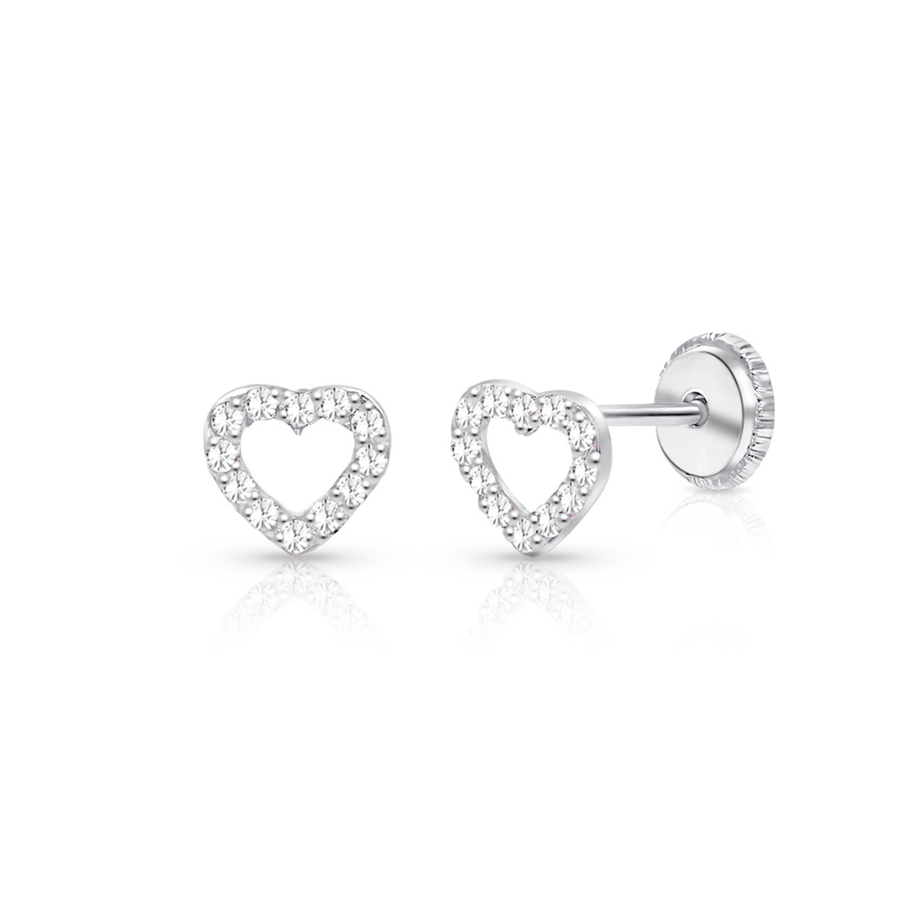 Baby Girls' Tiny Cz Heart Screw Back 14k Gold Earrings - Clear