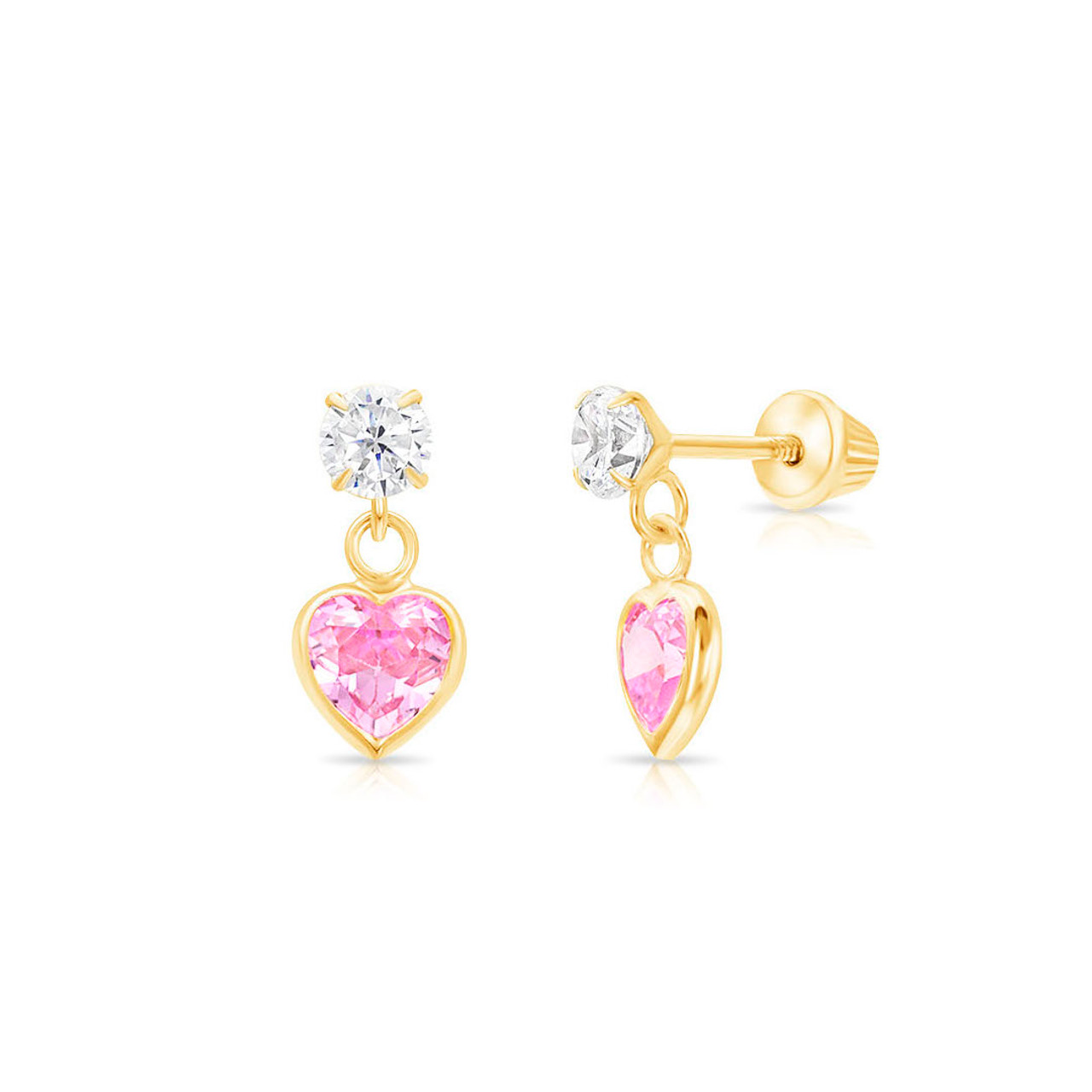 YADOCA 4 Pairs Screw Back Earrings for Women Girls Hypoallergenic 316L Stainless Steel Cute Pink CZ Heart Screwback Dangle Earrings Multicolored