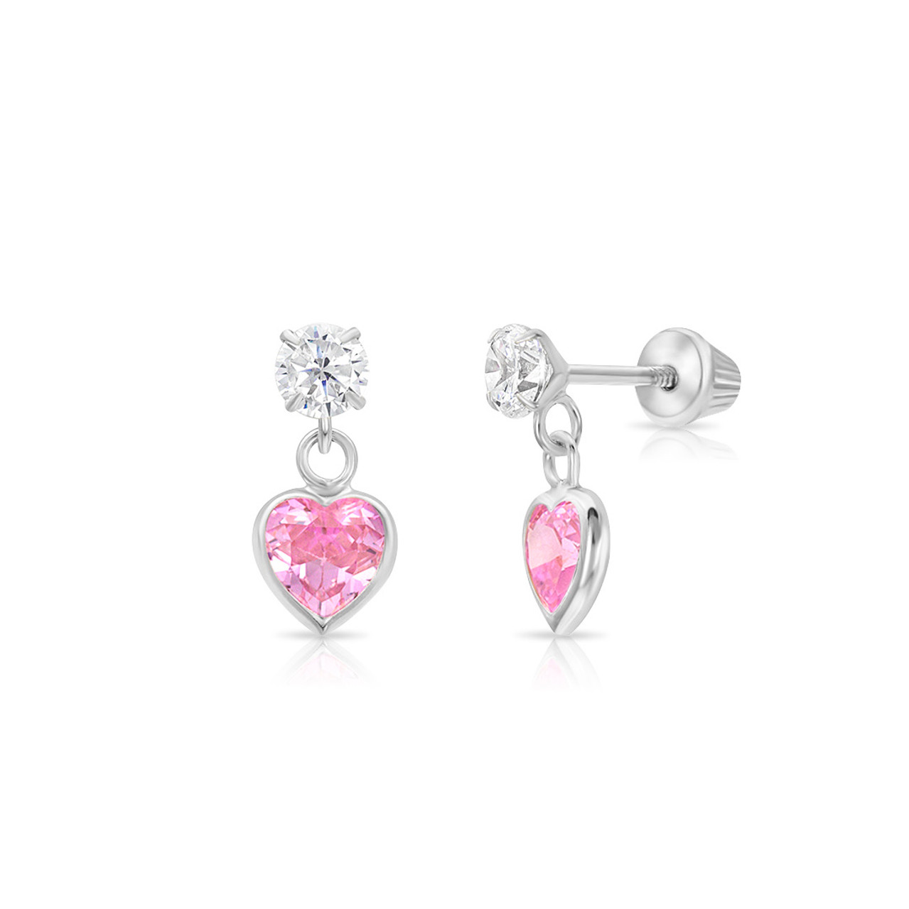 Girl's Stunning Cz Heart Dangle Huggie Hoop Sterling Silver