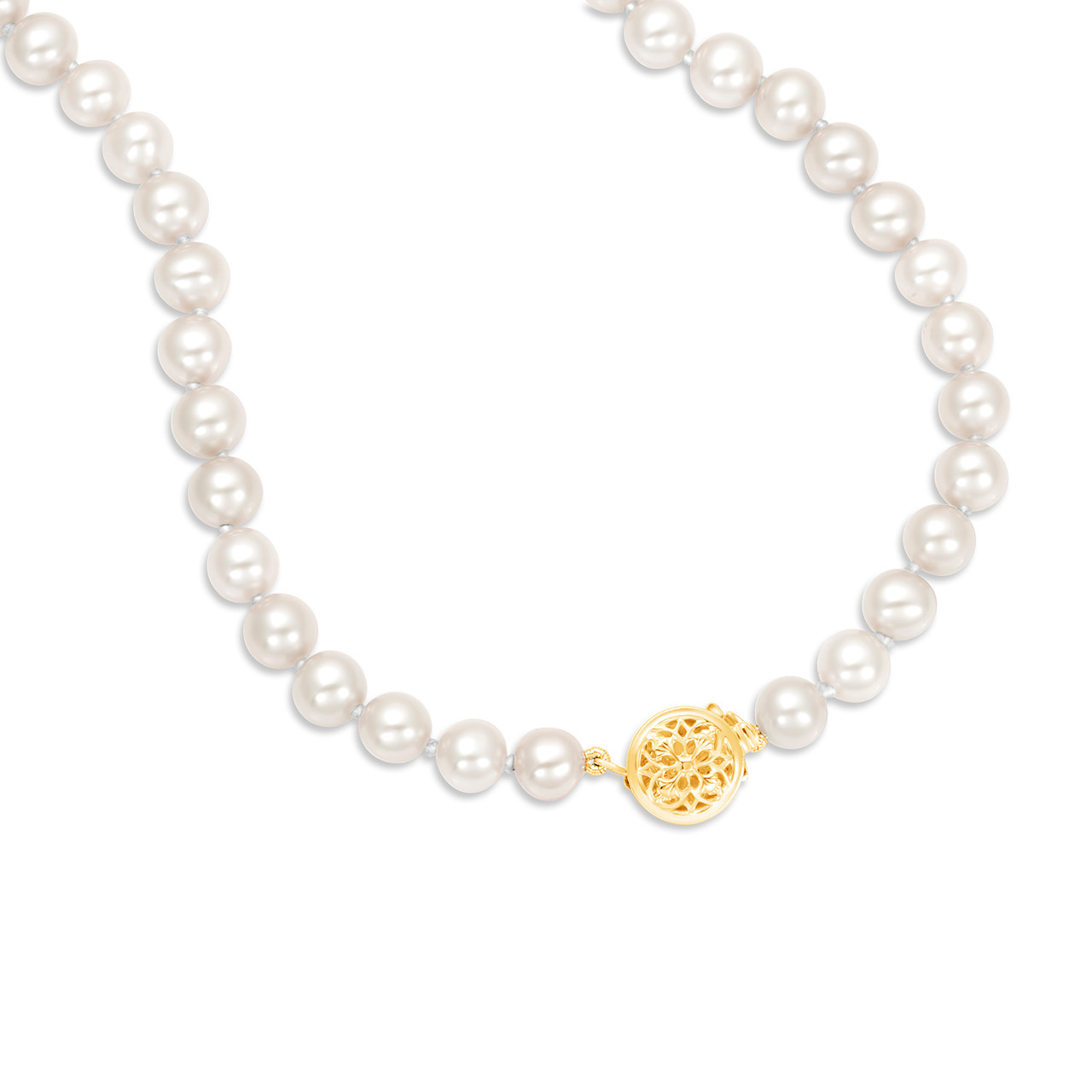Pearl Necklace w/14K Gold Filigree Clasp | White 17 Pearl Necklace w/14K Gold Filigree Clasp | White 17