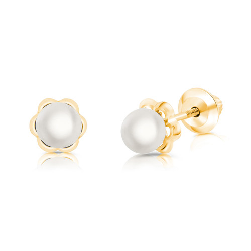 Girls pearl screw back earrings | 14k gold