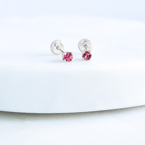 October birthstone baby earrings - Pink tourmaline - white gold