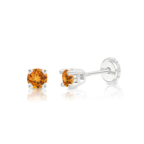 November Birthstone Baby Earrings - Citrine | 14k white gold