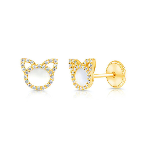 Cat earrings with screw backs | 14k gold