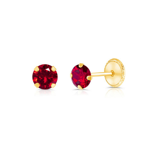 July CZ Birthstone Earrings baby/kids screw back | 14k gold