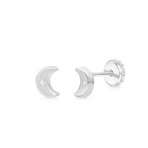 Baby/Kids diamond earrings crescent moon | 14K white gold 