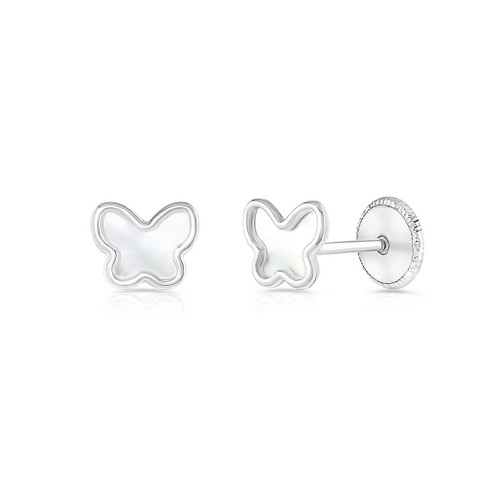 Baby butterfly earrings Safety Back | 14k white gold