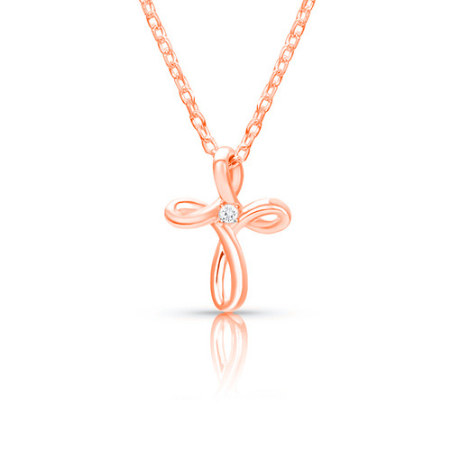 Teen Cross Necklace w/Diamond 14K Rose Gold