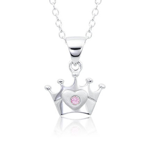 Girls Necklace Princess Crown w/sapphire | Silver - Kids Jewelry