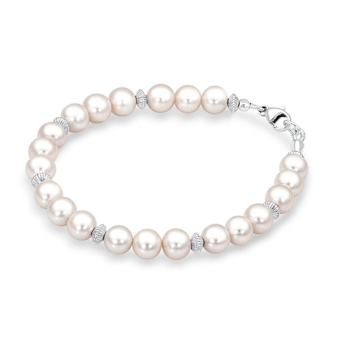 Baby Pearl Bracelet | Girls Pearl Bracelet - White | Silver