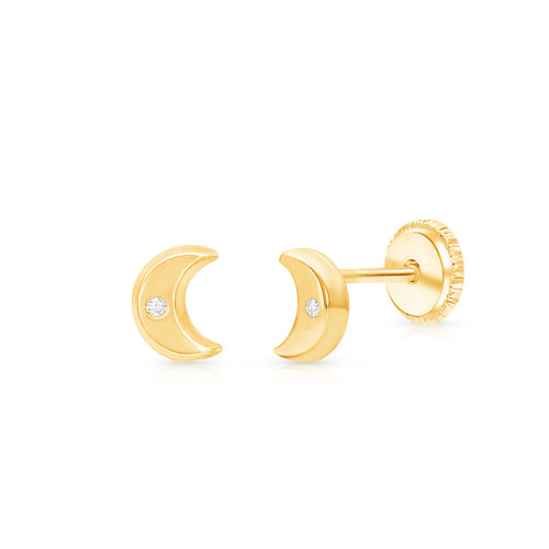 Baby/Kids diamond earrings crescent moon | 14K gold 