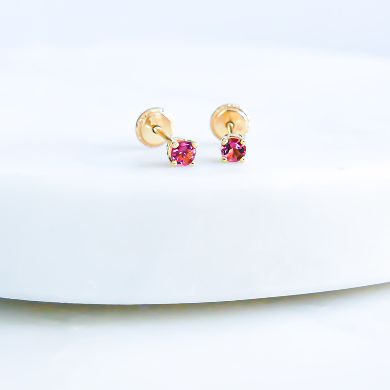 Pink Tourmaline Birthstone Stud Earrings in 14K Yellow Gold (October)