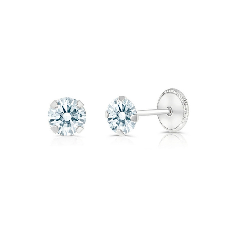 April CZ Birthstone Earrings baby/kids screw back | 14k white gold