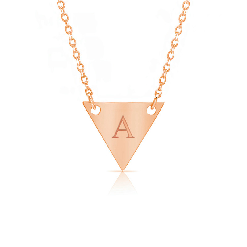 Personalized Triangle Necklace | 14K Rose Gold - Mom Jewelry