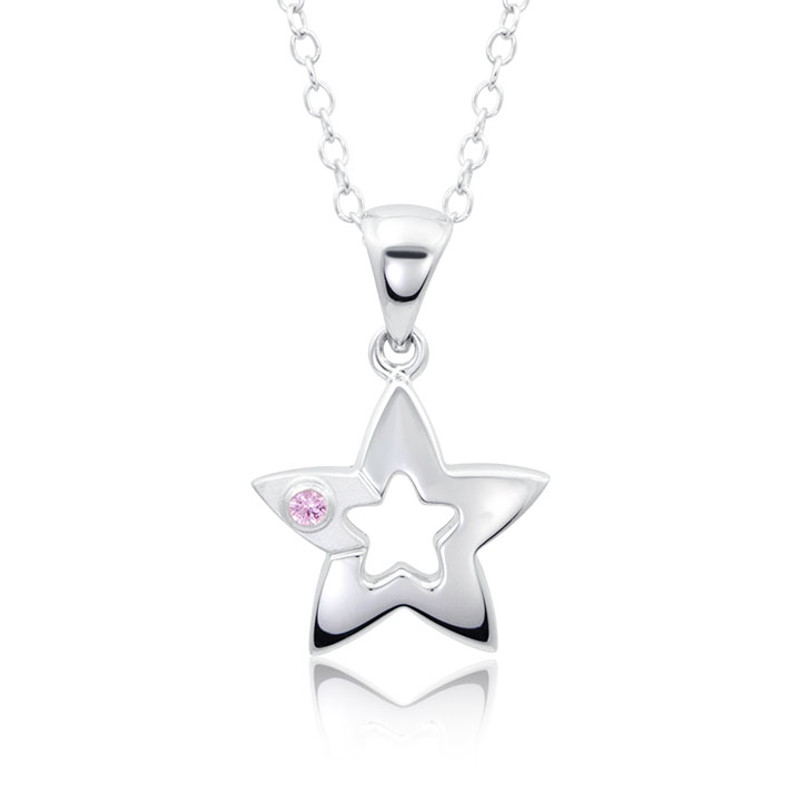 Girls Necklace Star w/Sapphire | Silver - Kids Jewelry