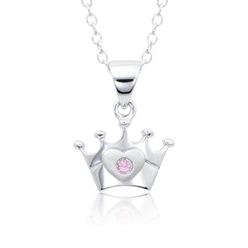 Girls Necklace Princess Crown w/sapphire | Silver - Kids Jewelry