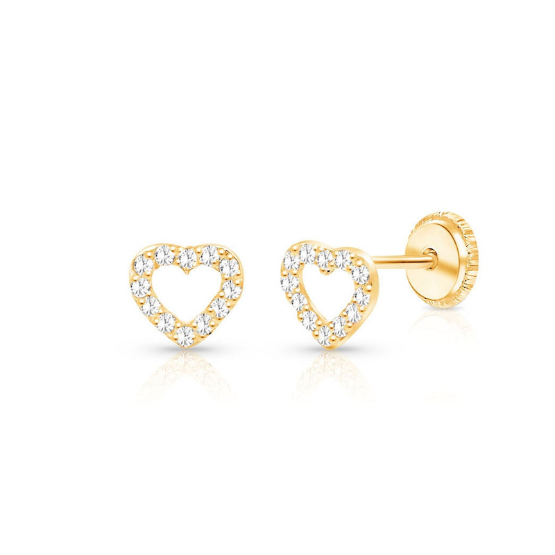 Baby pave heart earrings screw back | 14K gold