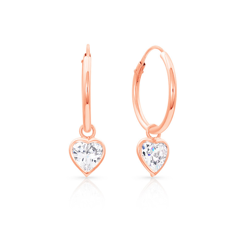 14K Gold Clear CZ Encrusted 10mm Toddler / Kids / Girls Earrings Hoop At In Season Jewelry - Foto 10