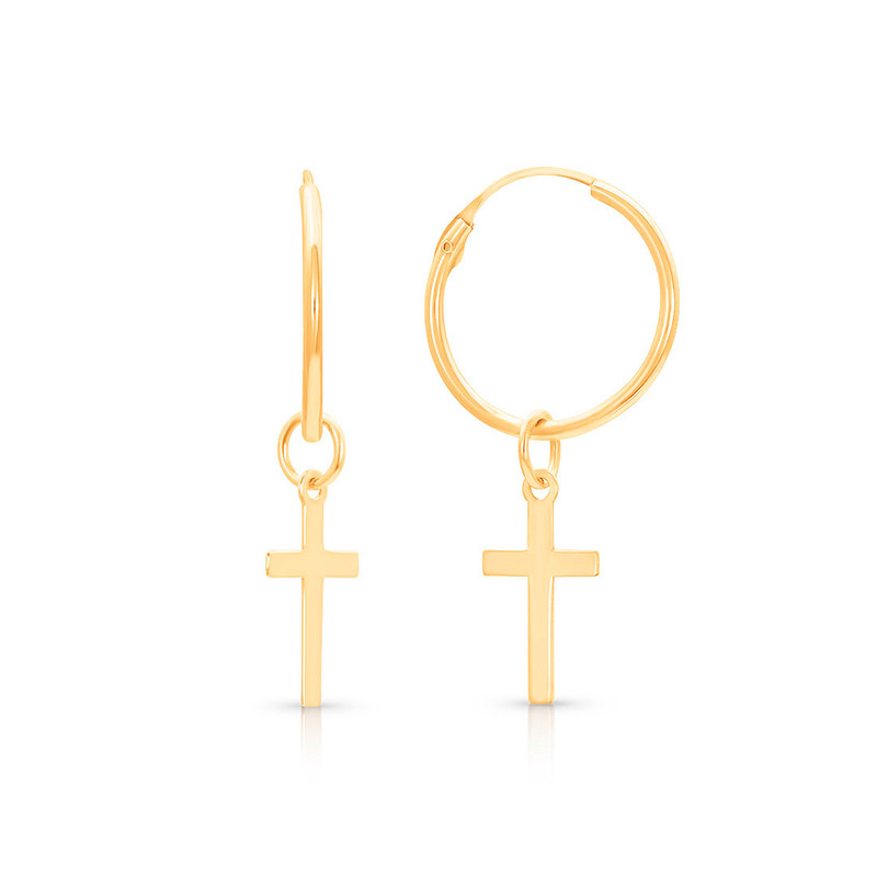Hoop Earrings with Cross | 14K Gold | Teen Jewelry