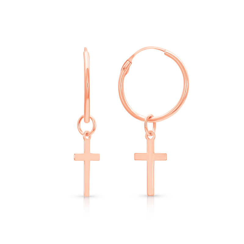 Cross hoop earrings | 14K Rose Gold | Teen Jewelry