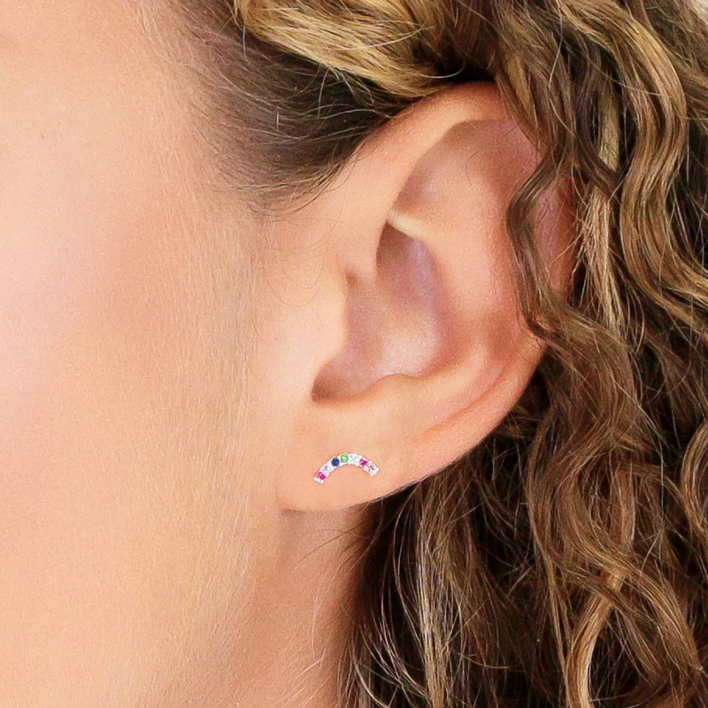 14K Yellow Gold Pink/Purple CZ Crown Screw Back Earrings For Girls –