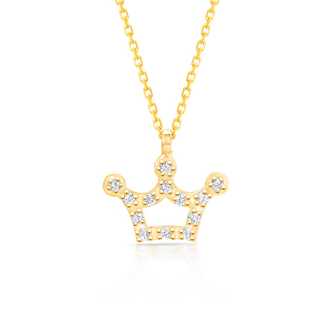 Petite Crown Girls Necklace w/CZ | 14K Gold - The Jeweled Lullaby