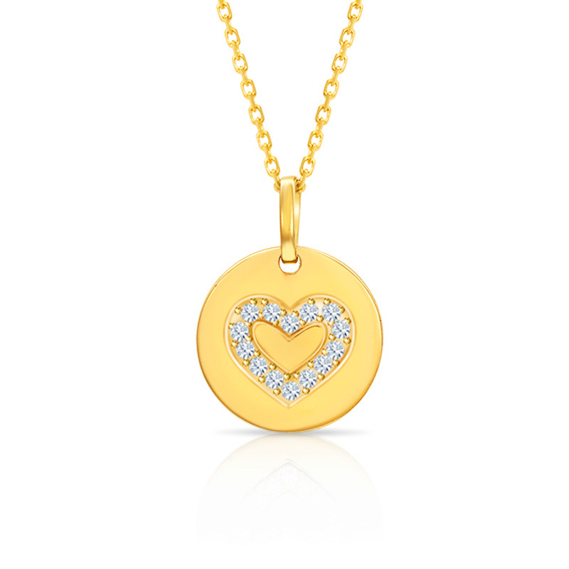 Diamond heart disc necklace | 14k gold 