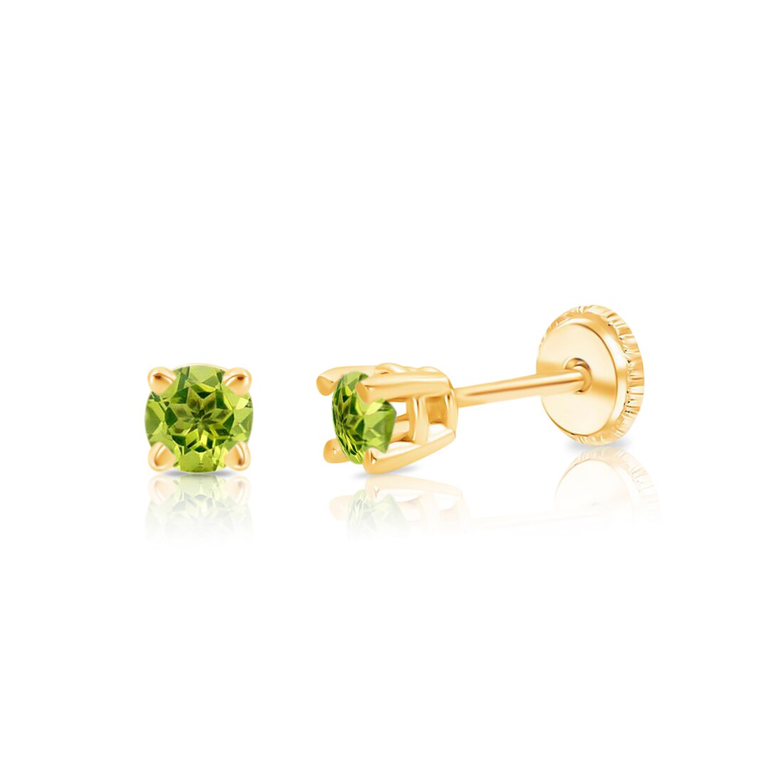 August Birthstone Baby Earrings - Peridot | 14K Gold