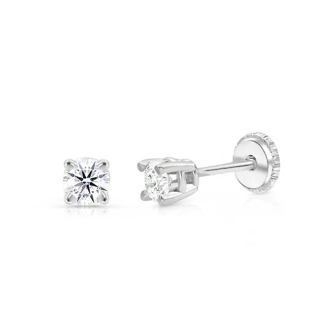 Baby/Kids Diamond Earrings Screw Back TCW 14K White Gold