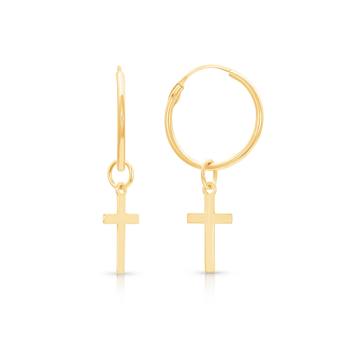 Classic Hoop Earrings w/Cross | 14K Gold - The Jeweled Lullaby