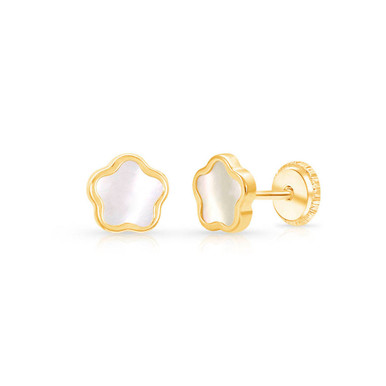 14k Gold Mother of Pearl Heart Baby / Toddler / Kids Earrings Safety S