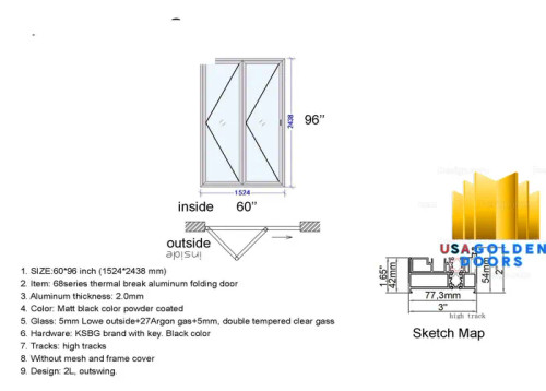 60" x96 " Custom Energy Efficient Aluminum Bifold Door