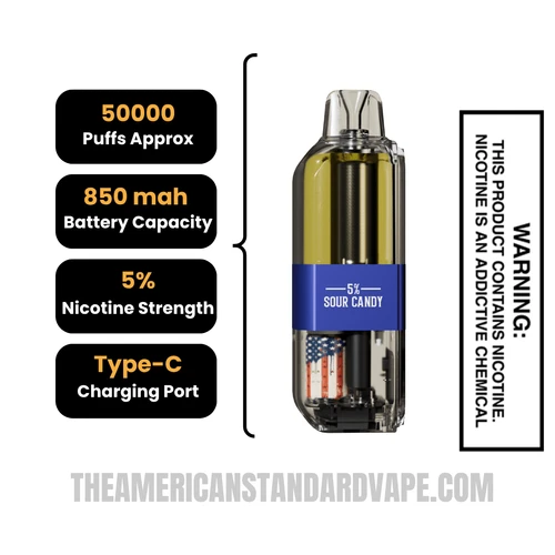 Sour Candy American Standard 50K Disposable Vape Pod Specifications