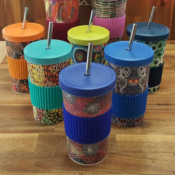Aboriginal design bamboo tumblers with straw