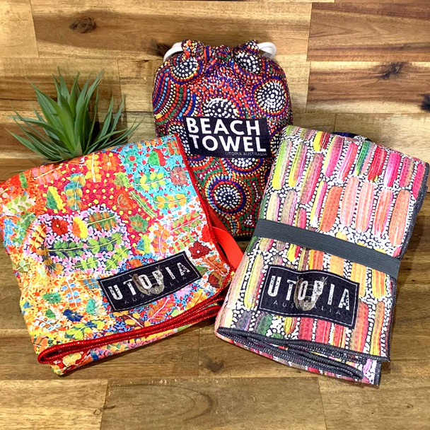 Sand free beach towels with amazing designs by Aboriginal artists from Central Australia