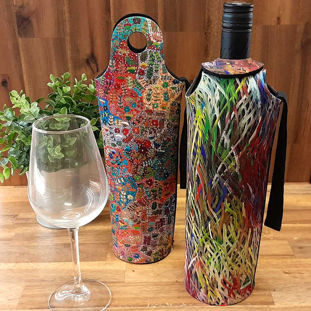 Australian made neoprene wine carry bags featuring Australian Indigenous designs by talented Aboriginal artists