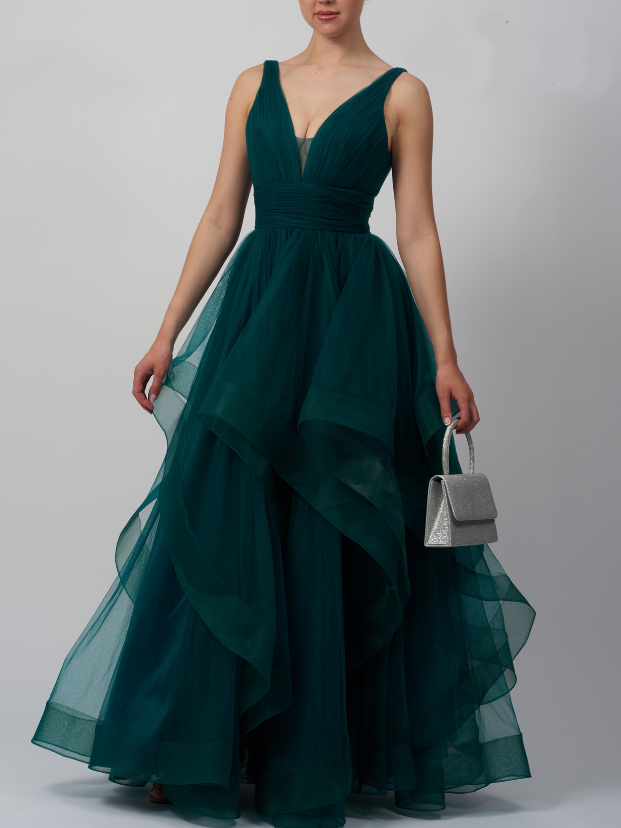 mascara green prom dress Mascara MC112019 embellished bodice dress,open lace up back,forest green UK 2