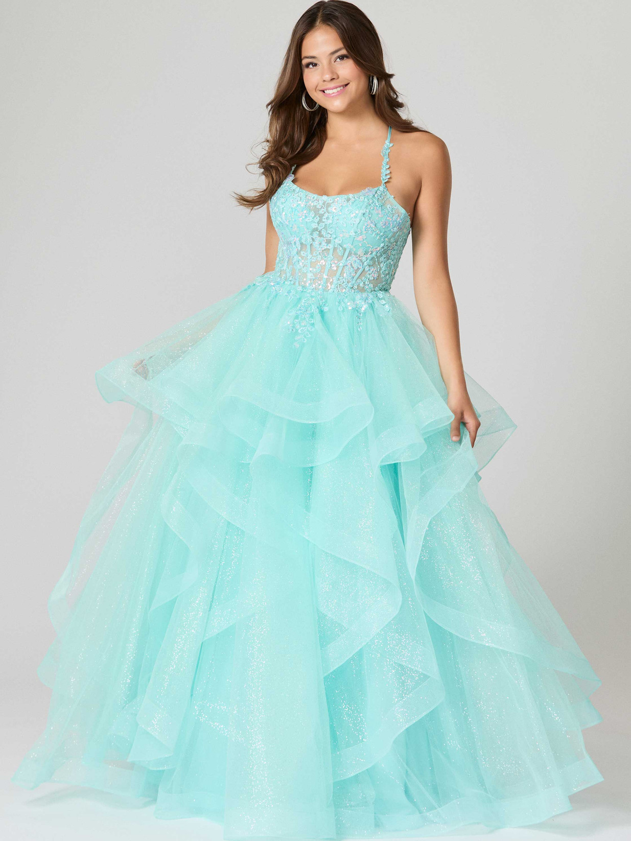 open lace back dress Abby Paris 90380 Prom Dress - Emerald