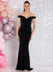 Tiffanys Feliz fitted sparkle dress with bardot neckline.
