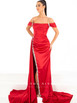 To The Nines TNL717 satin fitted dress with side split and beaded accents.