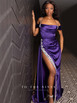 To The Nines TNL717 satin fitted dress with side split and beaded accents.