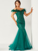 Angel Forever AF4306 Feathered Emerald Fishtail Dress