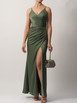 Mascara MC191025 Satin Sheath Dress in Moss.
