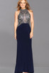 Tiffanys Kat Jersey fitted, beaded high neck evening gown.