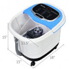 "Foot bath spa with dimension labels – 15 x 18 x 15 inches – featuring blue digital control panel and deep basin for full foot immersion."